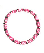 Heishi Anklet Pink and Silver Metallic Pattern, Stretch Bracelet - $8.21 CAD