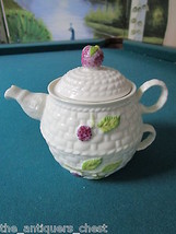 Belleek teapot for one and cup, strawberry design, 11th mark (green 2001... - $118.80