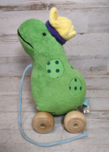 Rich Frog Prince w/ Crown Pull Toy Plush Stuffed Animal Wooden Wheels 8&quot; *READ* - £4.62 GBP
