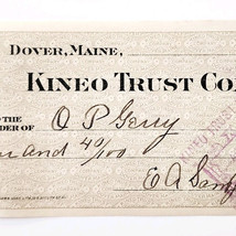 1915 Kineo Trust Company Bank Check E.A. Sampson Dover Maine Signed 7060... - $369.57 MXN