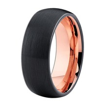 6mm/8mm Tungsten Ring for Men Women Matte Black With Rose Golden Dome Tungsten R - £28.36 GBP