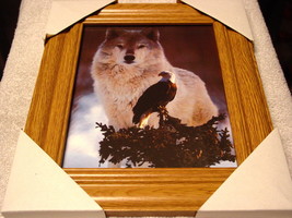 WOLF AND EAGLE 11X13 MDF FRAMED PICTURE ( WOOD COLOR FRAME ) - £24.23 GBP
