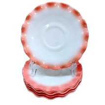 Vintage 1950 Hazel Atlas Crinoline Ripple Ruffle Pink White Saucers Set *5* 5.5&quot; - £23.52 GBP