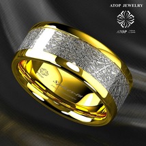 8mm Gold Dome Tungsten ring Fine Silver Inlay Wedding Band Ring ATOP Jewelry  - £21.96 GBP