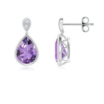 ANGARA Natural Amethyst Teardrop Earrings with Diamond in Silver (Size-8... - $303.05+