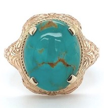 Vintage 10k Yellow Gold 2.93 Carat Genuine Natural Turquoise Ring (#J5227) - £452.47 GBP