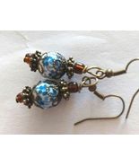 Delft blue Victorian filigree bronze Earrings Boho Earrings Bohemian ear... - $47.88 CAD