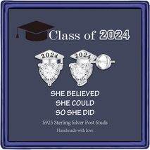 Graduation Gifts for Her Earrings, S925 Sterling Silver Post CZ Heart 2024 Initi - £22.93 GBP