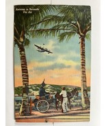 Airplane Arriving in Bermuda via Air, Linen Postcard, Donkey Cart, 1940s - £5.29 GBP