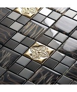 Glass Metal Backsplash Tile French Pattern Black and Gold Bathroom Wall ... - £19.08 GBP+