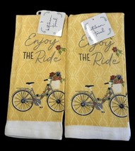 Kitchen Dish Towels Enjoy The Ride Yellow Set of 2 Bicycle Bike Spring S... - $19.50
