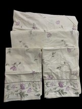 Croscill Sheets Set Full Double White Delicate Purple Floral 100% Cotton Vintage - $55.74