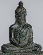 Buddha - Antique Khmer Style Bronze Enthroned Meditation Buddha Statue - 19cm/6&quot; - £381.03 GBP