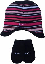 Nike Toddler Kids Knit Striped Hat &amp; Mittens 2PC Set, 2A2485 023 Black Size 2/4T - £23.56 GBP