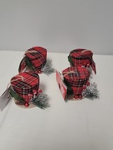 Christmas House Red Black Plaid Flannel Top Hat Christmas Ornaments Lot of 4 - £13.14 GBP