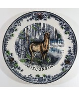 Vintage Decorative WISCONSIN PLATE Buck Deer In Woods Pine Cones On Rim ... - $15.19