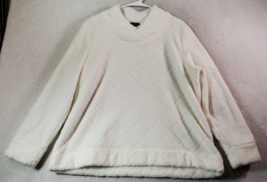 Talbots Sweater Womens Petite XL White Fluffy 100% Polyester Long Sleeve V Neck - £18.36 GBP