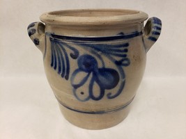 Studio Art Pottery Ceramic Glazed Double Handle Vase Pot Gray with Blue Details - £39.56 GBP