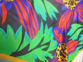 Bold Flowers on Black Silk Scarf Vintage 32&quot; Square - $19.21