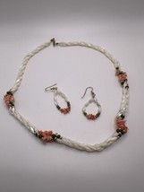 Vintage Faux Pearl Coral Jade Necklace 23” Earring 5.5cm Set  - £18.94 GBP