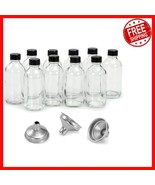 10 Pack 4oz Clear Glass Bottles with Lids &amp; Funnels - Perfect for Juice ... - $28.70