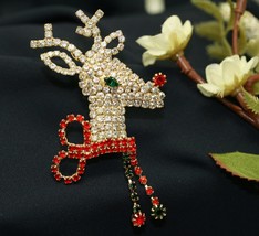 Dazzling Reindeer Brooch, Rhinestone Christmas Reindeer Pin Crystal Reindeer Pin - £16.00 GBP