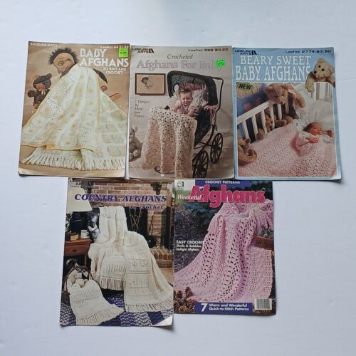 Vintage Crochet Pattern books / booklets Lot of 5 Baby Afghans Country A... - $13.98