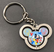 Disney Mickey Mouse Spinner Keychain Bag Charm Silver Tone Castle &amp; Fire... - £7.46 GBP