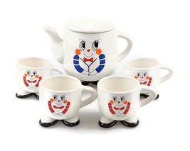 Walking ware tea set vtg novelty ceramic anthropomorphic tea pot cups with legs - £73.95 GBP