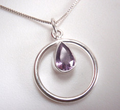 Faceted Amethyst Pear-Shaped in Circle 925 Sterling Silver Pendant - £8.62 GBP