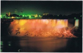 Ontario Postcard Niagara Falls American Falls Illuminated At Night  - £1.68 GBP