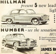 1954 James Ross Hillman Humber Dealership Advertisement Automobilia E89H - $19.99
