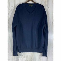 Eddie Bauer Mens Sweater Navy Blue Cotton Cashmere V Neck Large - $17.29