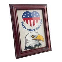 Finished Embroidery Picture American Eagle Heart Flag These Colors Don&#39;t... - $24.01