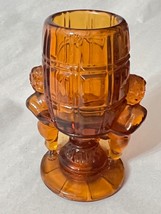 Vintage McKee Glass Pressed Amber Barrel Peek-a-Boo Cherubs Toothpick Ho... - $15.00