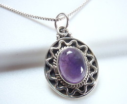 Beautifully Detailed Amethyst 925 Sterling Silver Necklace Corona Sun Jewelry - £15.19 GBP