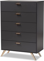 Baxton Studio Kelson Chest, 5-Drawer, Dark Grey/Gold - £189.49 GBP