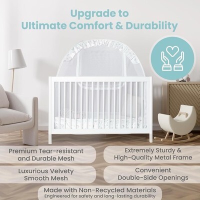 Premium Pop-Up Crib Tent Canopy Gray Stars & Moons Full Size 52” Baby Safety Net Item image 2