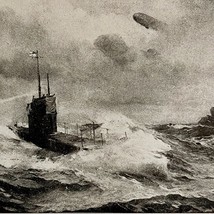 Zeppelin Flying Over Submarine Baltic 1919 WW1 World War 1 Military Prin... - $570.99 MXN
