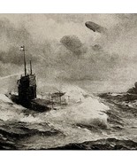 Zeppelin Flying Over Submarine Baltic 1919 WW1 World War 1 Military Prin... - $570.99 MXN