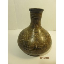 Etched Floral Brass Vase Bud Vase Decor 6.5"x5"Vintage Style Bohemian Home Decor - $356.04 MXN