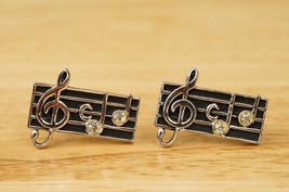 Vintage Jewelry SWANK Silver Tone Sheet Music Notes Treble Clef Cuff Links - £19.56 GBP