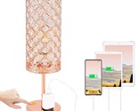 Rose Gold Lamp, Crystal Table Lamp With Dual Usb-A &amp; Ac Ports, 3 Way Dim... - £52.19 GBP