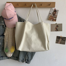 Canvas Shoulder Bag Large Capacity Grocery Totes Simple Solid Color Designer Han - £18.52 GBP