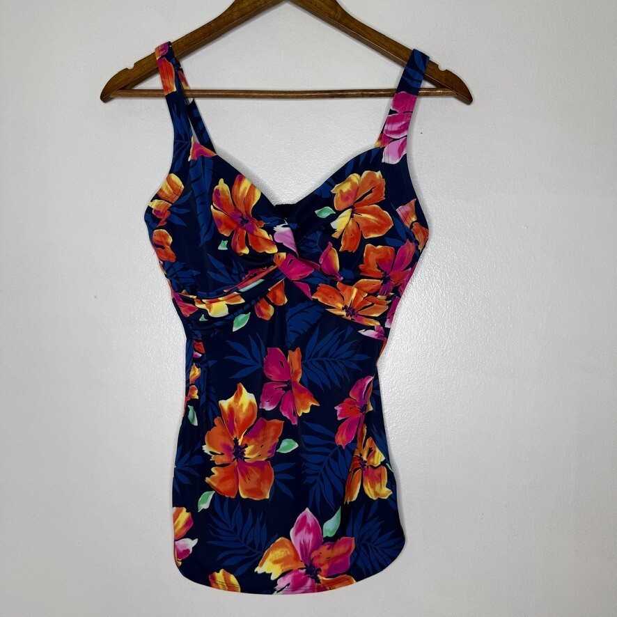 Lands&#39; End Floral Tankini Top Swimsuit Size 6 Tummy Control Tropical Swim - $21.00