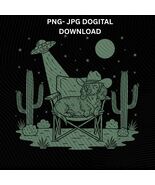 Cowboy Dachshund Under UFO Png Cute Alien Dog Western Art, Space Desert ... - $3.95