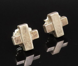 14K GOLD &amp; 925 Silver - Vintage Fashion Minimalist X Stud Earrings - EG1... - £53.82 GBP