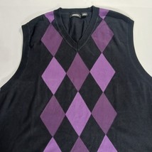 Claiborne Women's Knit Black Cotton Vest Sweater Size 3XLT Black w/Purple Argyle image 12