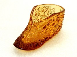 Amber Glass Slipper Single Rest Ashtray/Trinket Dish, Button &amp; Daisy Pat... - £11.52 GBP