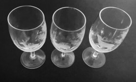 Wine Cordial Footed Goblet Etched Deer and Trees Clear Crystal 6 Ounces Lot of 3 - £18.19 GBP